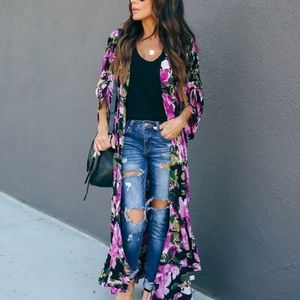 Floral Vici long Kimomo duster Purple/black